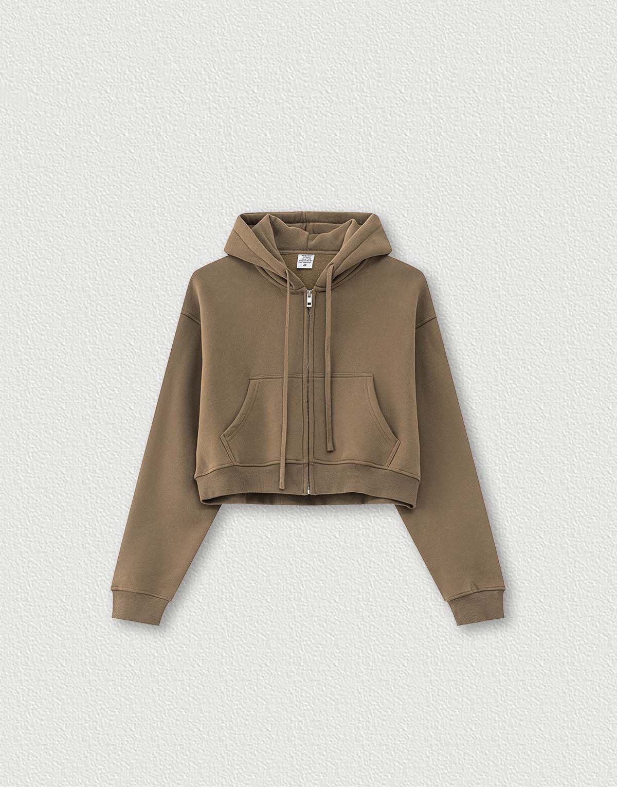 Women's Vintage Solid Color Zip-Up Hooded Cropped Sweatshirt-wh286-1